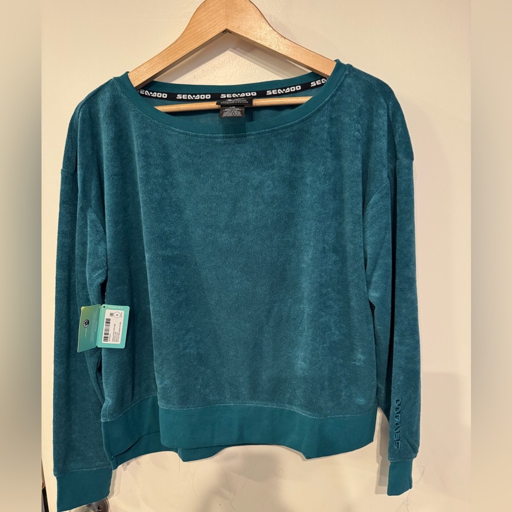 Sea-Doo Turquoise Swim Coverup French Terry Crewneck Sweater size Large NWT